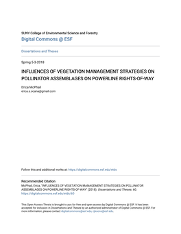 Influences of Vegetation Management Strategies on Pollinator Assemblages on Powerline Rights-Of-Way