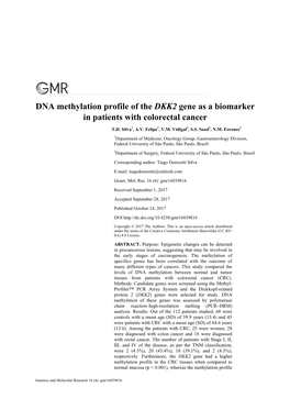 DNA Methylation Profile of the DKK2 Gene As a Biomarker in Patients with Colorectal Cancer