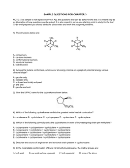 Sample Questions for Chapter 3