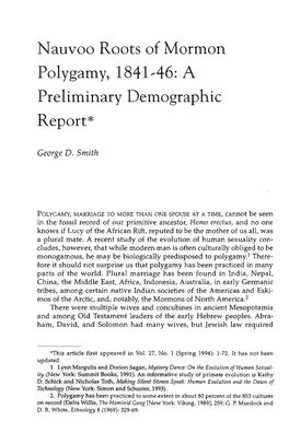 Nauvoo Roots of Mormon Polygamy, 1841-46: a Preliminary Demographic Report*