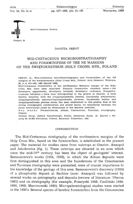 Mid-Cretaceous Microbiostratigraphy and Foraminifers of the Ne Margins of the Swie;Tokrzyskie (Holy Cross) Mts., Poland