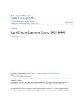 Reuel Gordon Lemmons Papers, (1908-1989) Reuel Gordon Lemmons