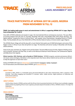 Trace Participates at Afrima 2017 in Lagos, Nigeria from November 10 Till 12