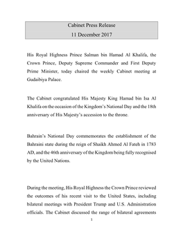 Cabinet Press Release 11 December 2017