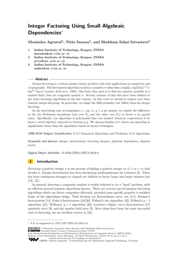 Integer Factoring Using Small Algebraic Dependencies∗