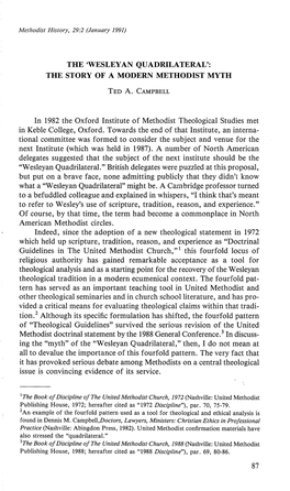 The 'Wesleyan Quadrilateral': the Story of a Modern Methodist Myth