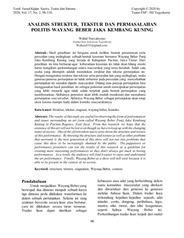Analisis Struktur, Tekstur Dan Permasalahan Politis Wayang Beber Jaka Kembang Kuning