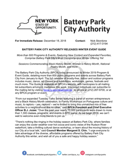 For Immediate Release: December 18, 2018 Contact: Nick Sbordone (212) 417-3194