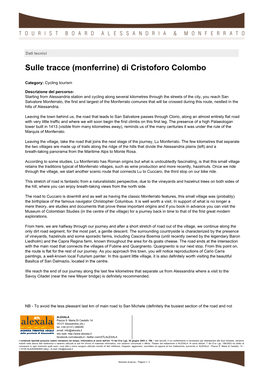 Sulle Tracce (Monferrine) Di Cristoforo Colombo