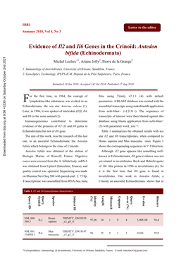 Evidence of Il2 and Il6 Genes in the Crinoïd: Antedon Bifida (Echinodermata)