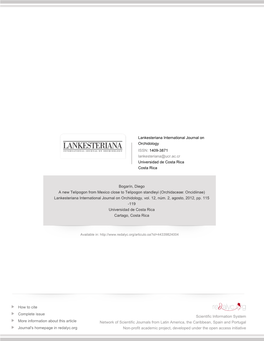 Orchidaceae: Oncidiinae) Lankesteriana International Journal on Orchidology, Vol