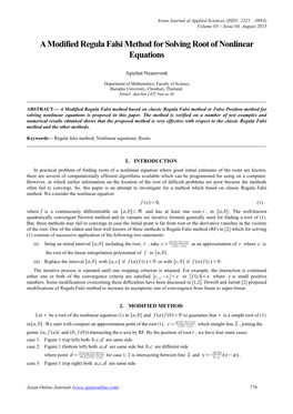 A Modified Regula Falsi Method for Solving Root of Nonlinear Equations