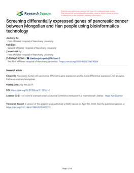 Screening Differentially Expressed Genes of Pancreatic Cancer Between Mongolian and Han People Using Bioinformatics Technology