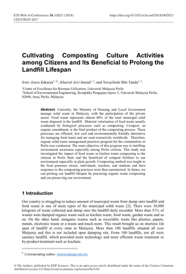 Cultivating Composting Culture Activities Among Citizens and Its Beneficial to Prolong the Landfill Lifespan