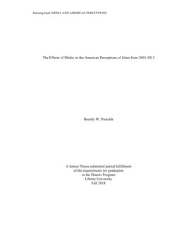 The Effects of Media on the American Perceptions of Islam from 2001-2012