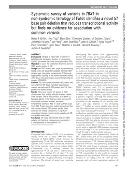 Systematic Survey of Variants in TBX1 in Non-Syndromic Tetralogy of Fallot