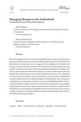 Managing Mosques in the Netherlands Constitutional Versus Culturalist Secularism