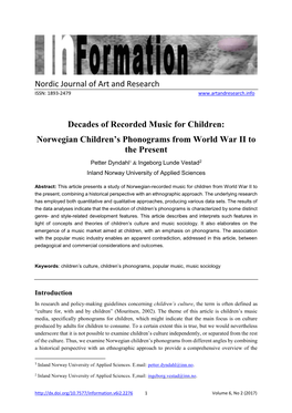 Nordic Journal of Art and Research Decades of Recorded Music for Children