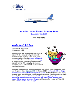 Aviation Human Factors Industry News December 19, 2006