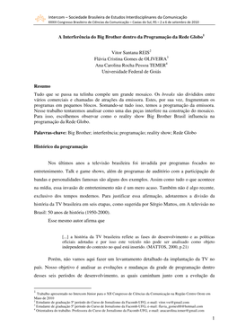 1 a Interferência Do Big Brother Dentro Da Programação Da Rede Globo