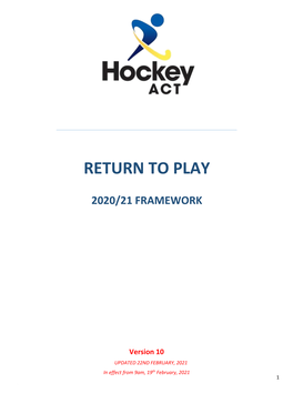 Hockey ACT Protocols Outlined Below and Are Unable to Make Adjustments to Hockey ACT Protocols and Facility Requirements
