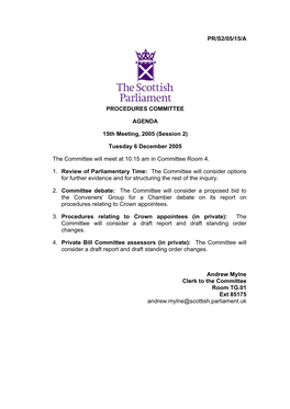 PR/S2/05/15/A PROCEDURES COMMITTEE AGENDA 15Th