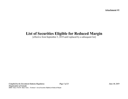 List of Securities Eligible for Reduced Margin [Effective from September 3, 2019 Until Replaced by a Subsequent List]