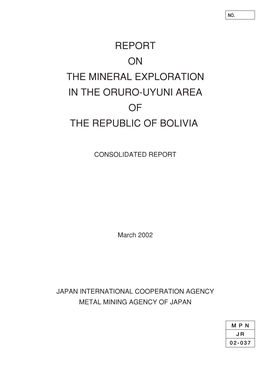 Report on the Mineral Exploration in the Oruro-Uyuni Area of the Republic of Bolivia
