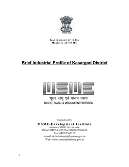 Brief Industrial Profile of Kasargod District