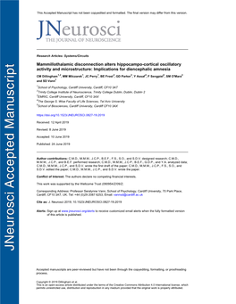 Mammillothalamic Disconnection Alters Hippocampo-Cortical Oscillatory Activity and Microstructure: Implications for Diencephalic Amnesia