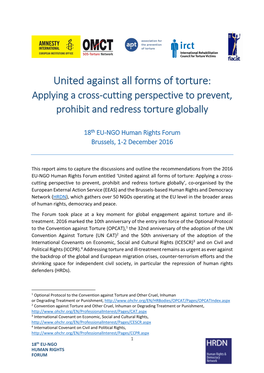 United Against All Forms of Torture: Applying a Cross-Cutting Perspective to Prevent, Prohibit and Redress Torture Globally