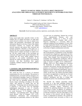 What Can Social Media Teach Us About Protests? Analyzing the Chilean 2011-12 Student Movement’S Network Evolution Through Twitter Data