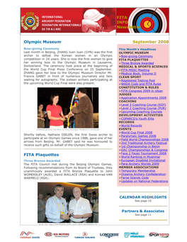 FITA INFO Newsletter September 2008 Olympic Museum FITA