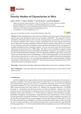 Toxicity Studies of Chanoclavine in Mice