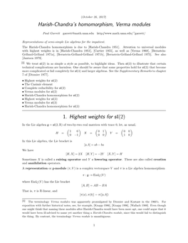 Harish-Chandra's Homomorphism, Verma Modules 1. Highest Weights