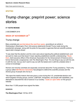 Trump Change; Preprint Power; Science Stories