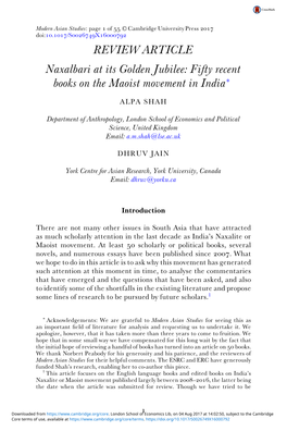 Naxalbari at Its Golden Jubilee: Fifty Recent Books on the Maoist Movement in India∗