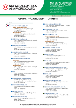 GEOMET ®/DACROMET® Licensees