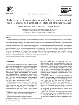 Early Evolution of an Extensional Monocline by a Propagating Normal Fault: 3D Analysis from Combined ®Eld Study and Numerical Modeling