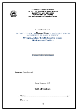 Master's Thesis Olympic Academy Establishment in Oman: Hindrances