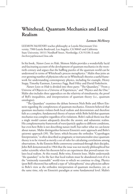 Whitehead, Quantum Mechanics and Local Realism