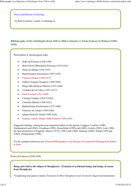 Bibliography on a Selection of Ontologists from 1560 to 1644