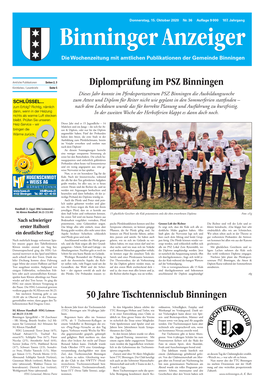 Binninger Anzeiger Die Wochenzeitung Mit Amtlichen Publikationen Der Gemeinde Binningen