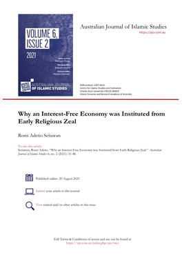 Why an Interest-Free Economy Was Instituted from Early Religious Zeal