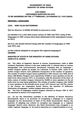 Leaf Mother Tongues of 1971 Census