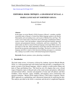 A Grammar of Kusaal: a Mabia Language of Northern Ghana