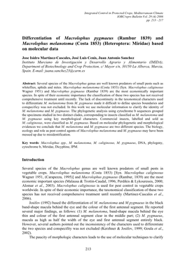 And Macrolophus Melanotoma (Costa 1853) (Heteroptera: Miridae) Based on Molecular Data