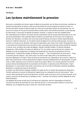 Les Lycéens Maintiennent La Pression