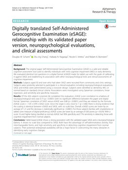 Digitally Translated Self-Administered Gerocognitive Examination (Esage