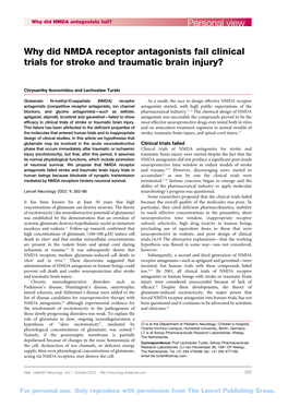 Why Did NMDA Receptor Antagonists Fail Clinical Trials for Stroke and Traumatic Brain Injury?